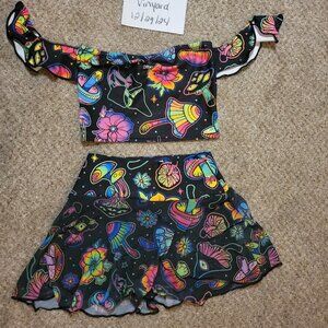 *SOLD* Freedom Rave Wear Shroomie Bardot Top + Skort - EUC